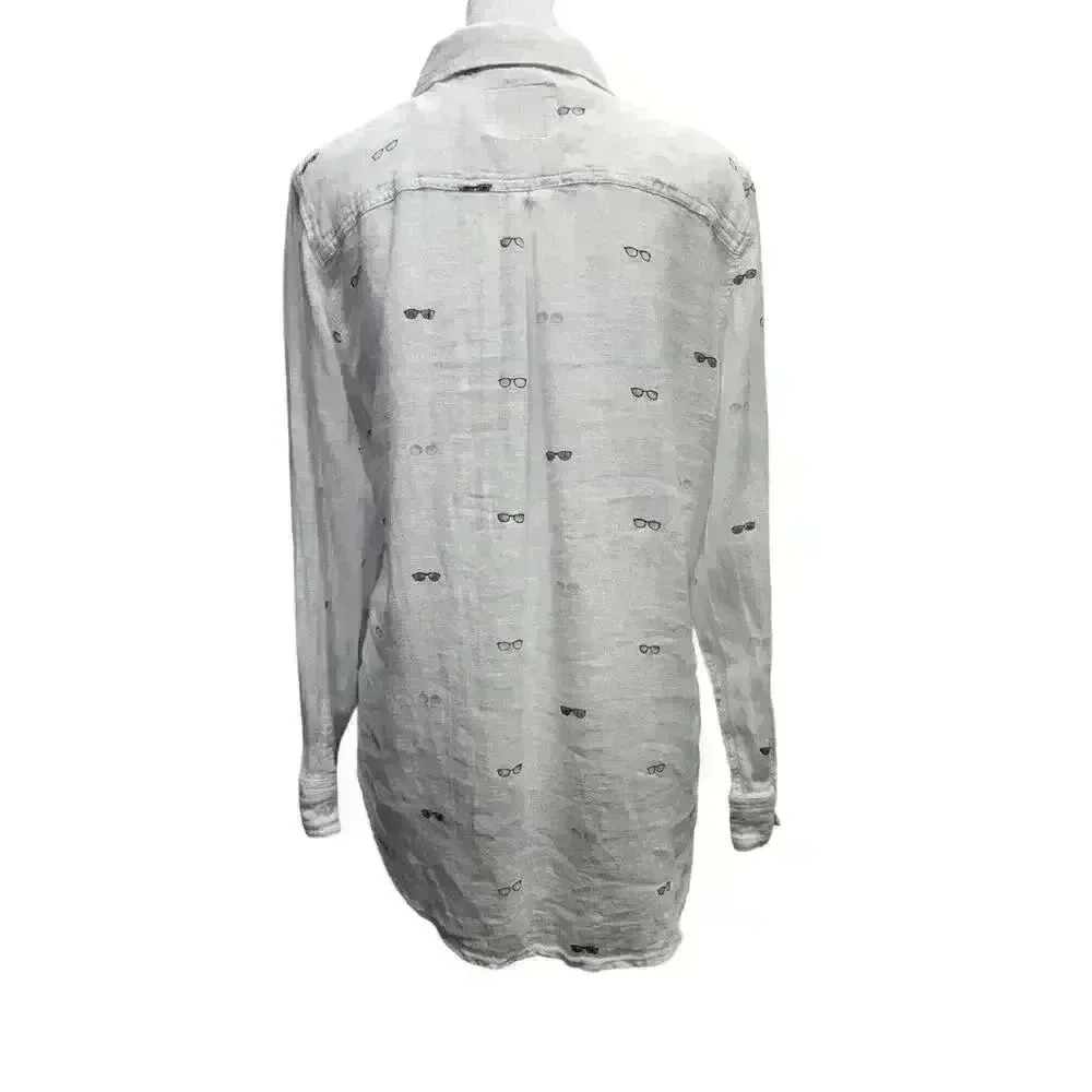 RAILS CHARLI SUNNIES GAUZ WHITE WITH SUNGLASSES BUTTON UP LONG SLEEVE TOP XS - Picture 11 of 12